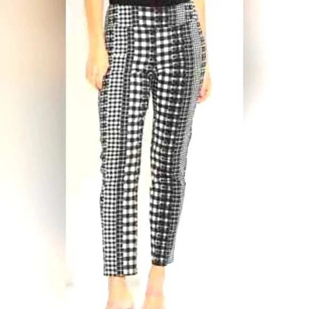 Joseph Ribkoff Vanilla Black Pants Style 231273 Plaid Mixed Print Cropped Size 8